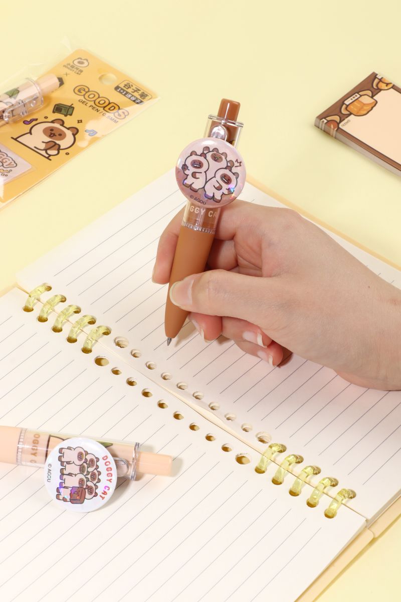 0.5mm Doggy Cat Gel Pen With Badge Clip – Assorted Design