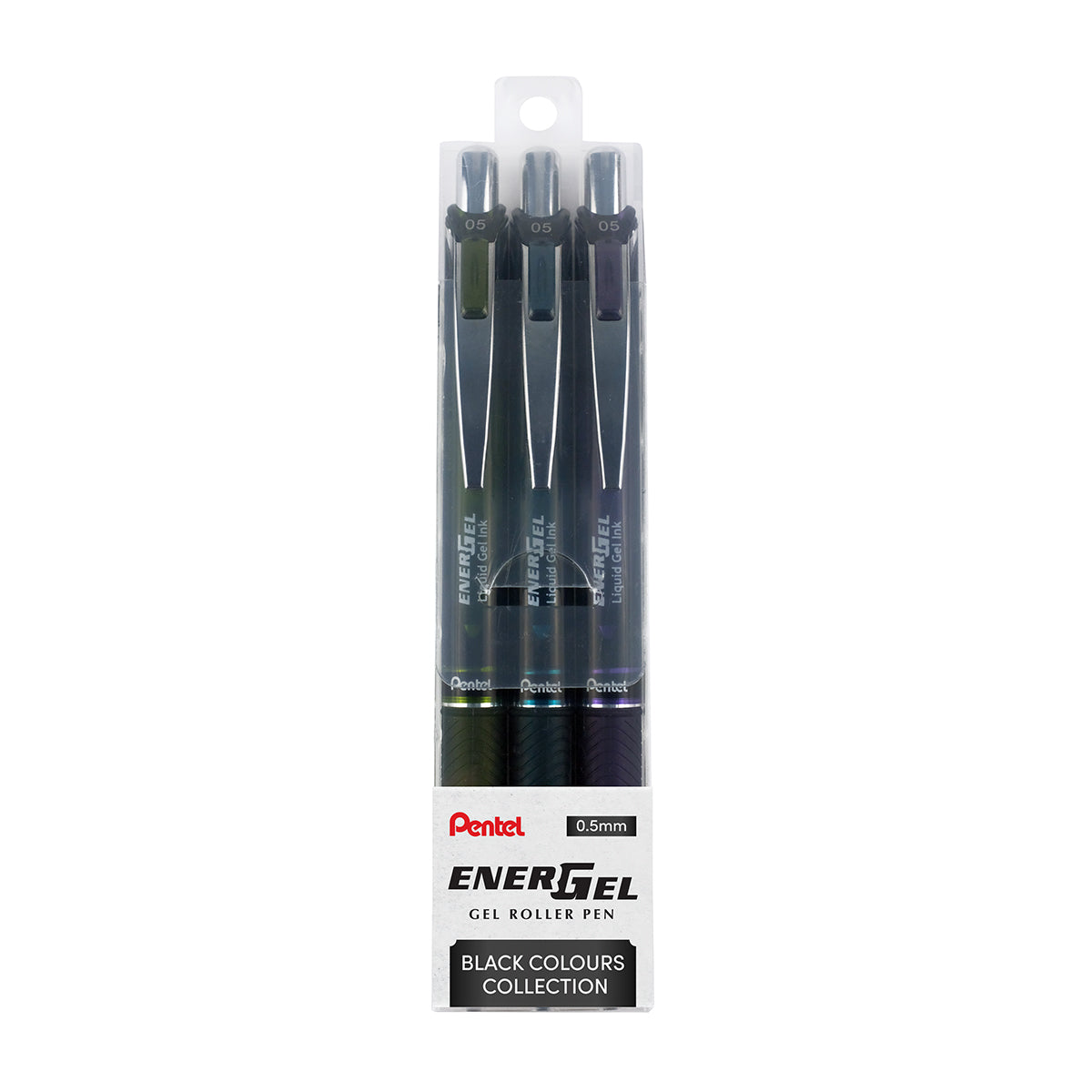 PENTEL Energel Black 0.5mm Gel Roller Pen (3-col set)