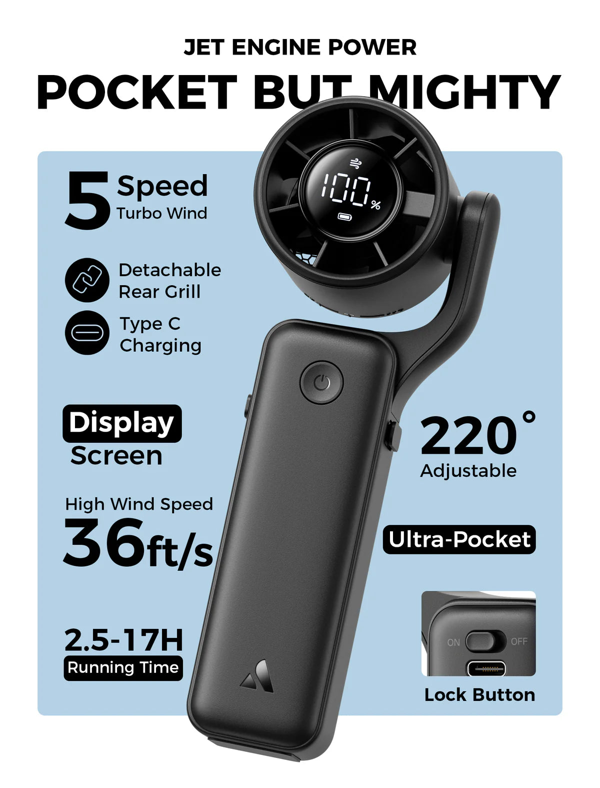 Aecooly Portable Handheld Fan AirGimbal 3500mAh - Black