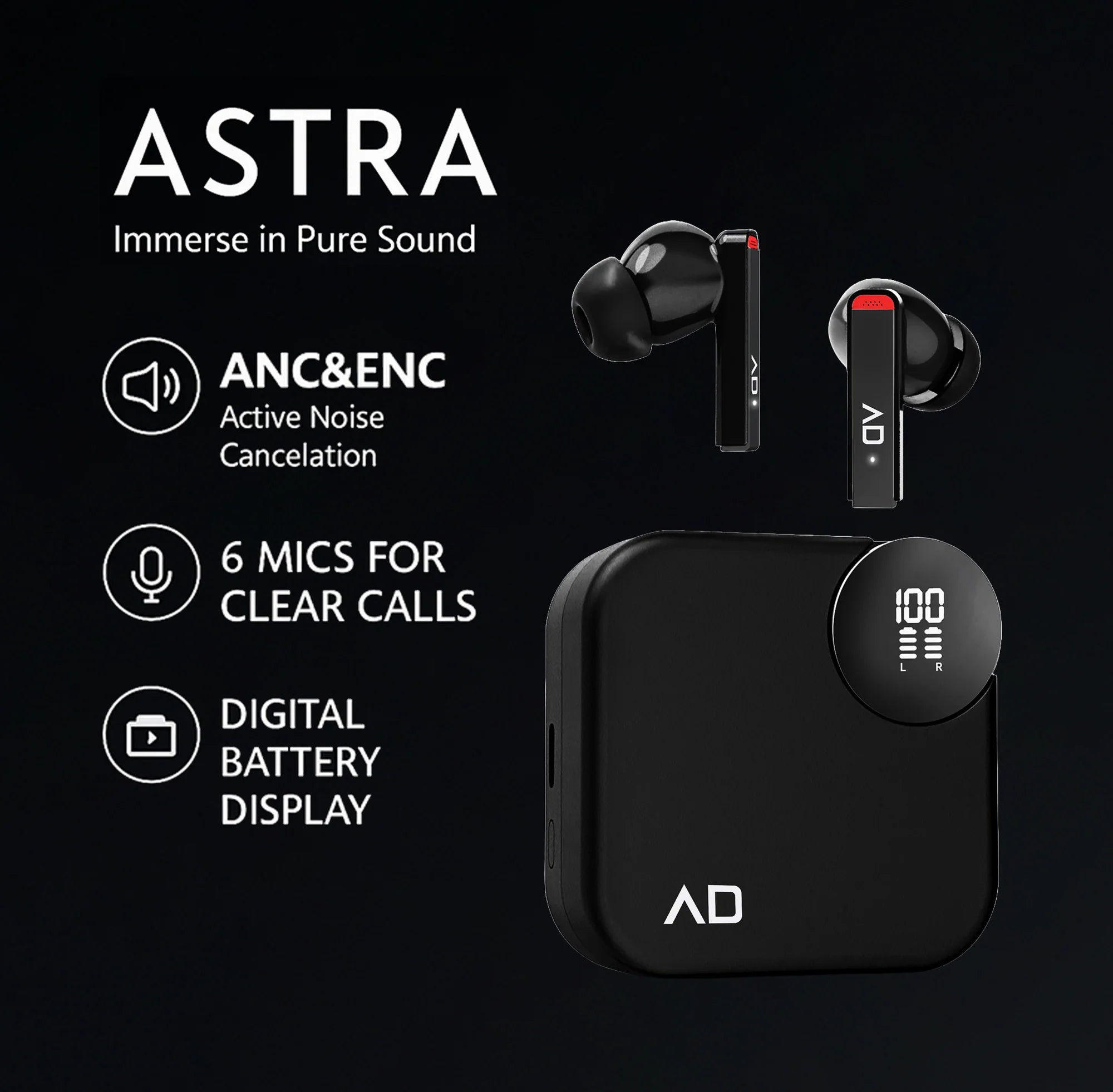 Alpha & Delta Astra ANC Wireless Earphones - Black