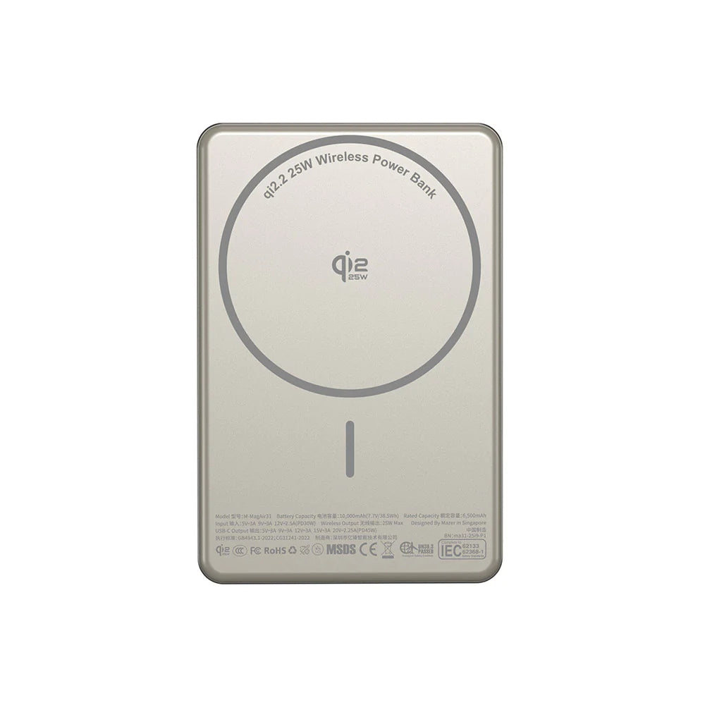 Mazer M-MagAir31-NT qi2-25W 10kmAh PD45W Power Bank (Natural Titanium)