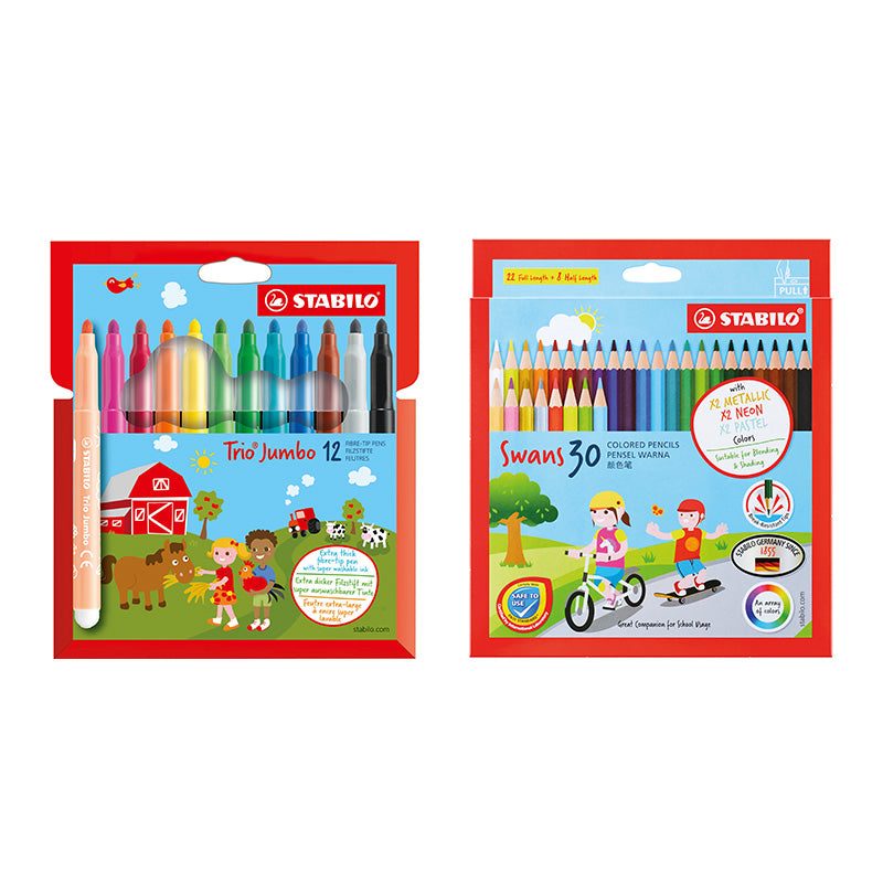 Swans Trio Jumbo Washable Marker And Coloured Pencil Value Set 
