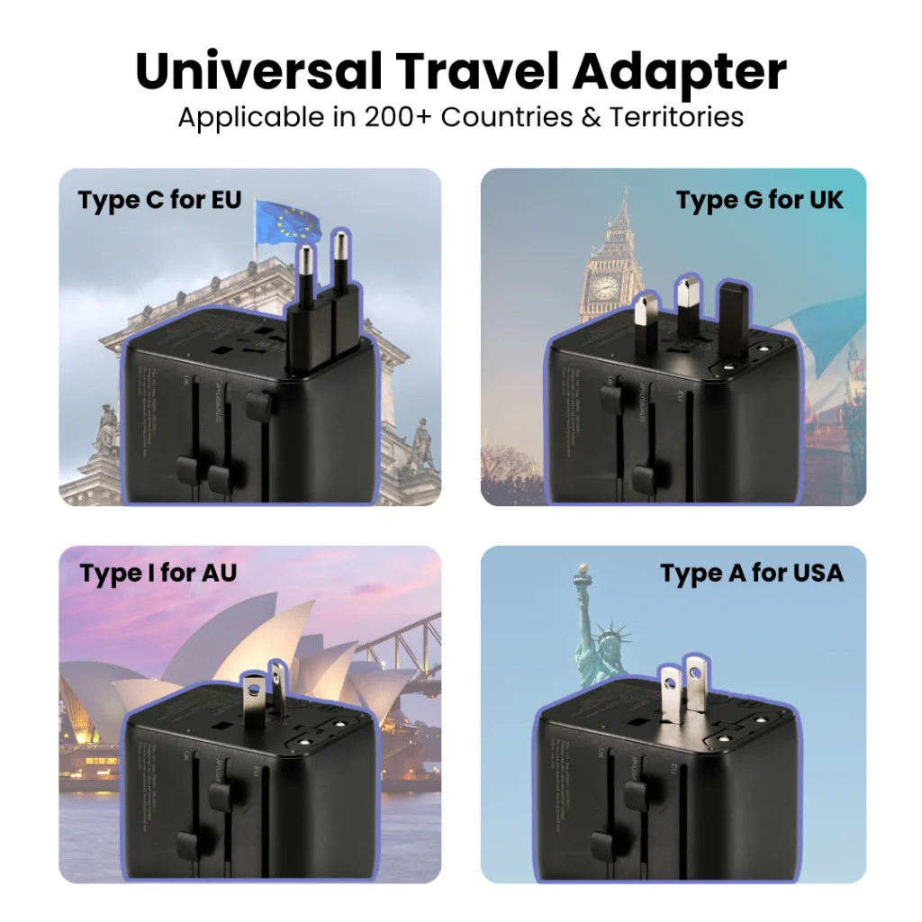 ELECOM Universal Travel Adapter, GaN II 100W International Plug Type C Type A Charging Port Storage Bag Included