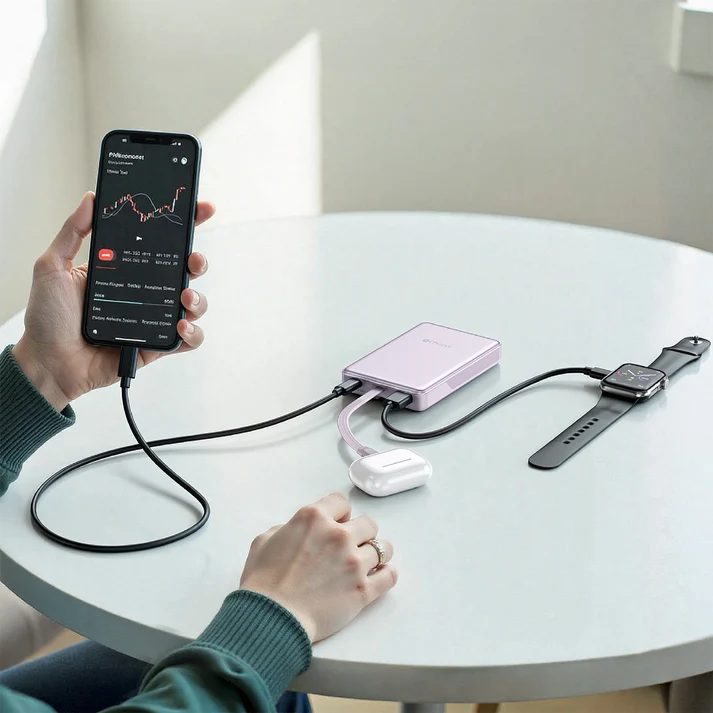 Mazer PowerCharge Link 10,000mAh PD/PPS 35W (Built-in USB-C Cable) Power Bank (CCC + QR) - Lavender