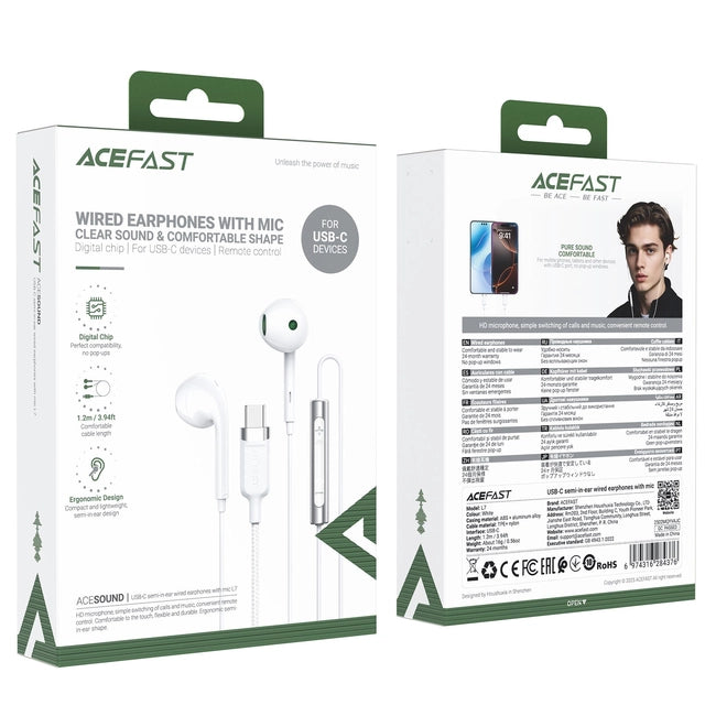 Acefast L7 USB-C Semi-In-Ear Wired Earphones With Mic – White 