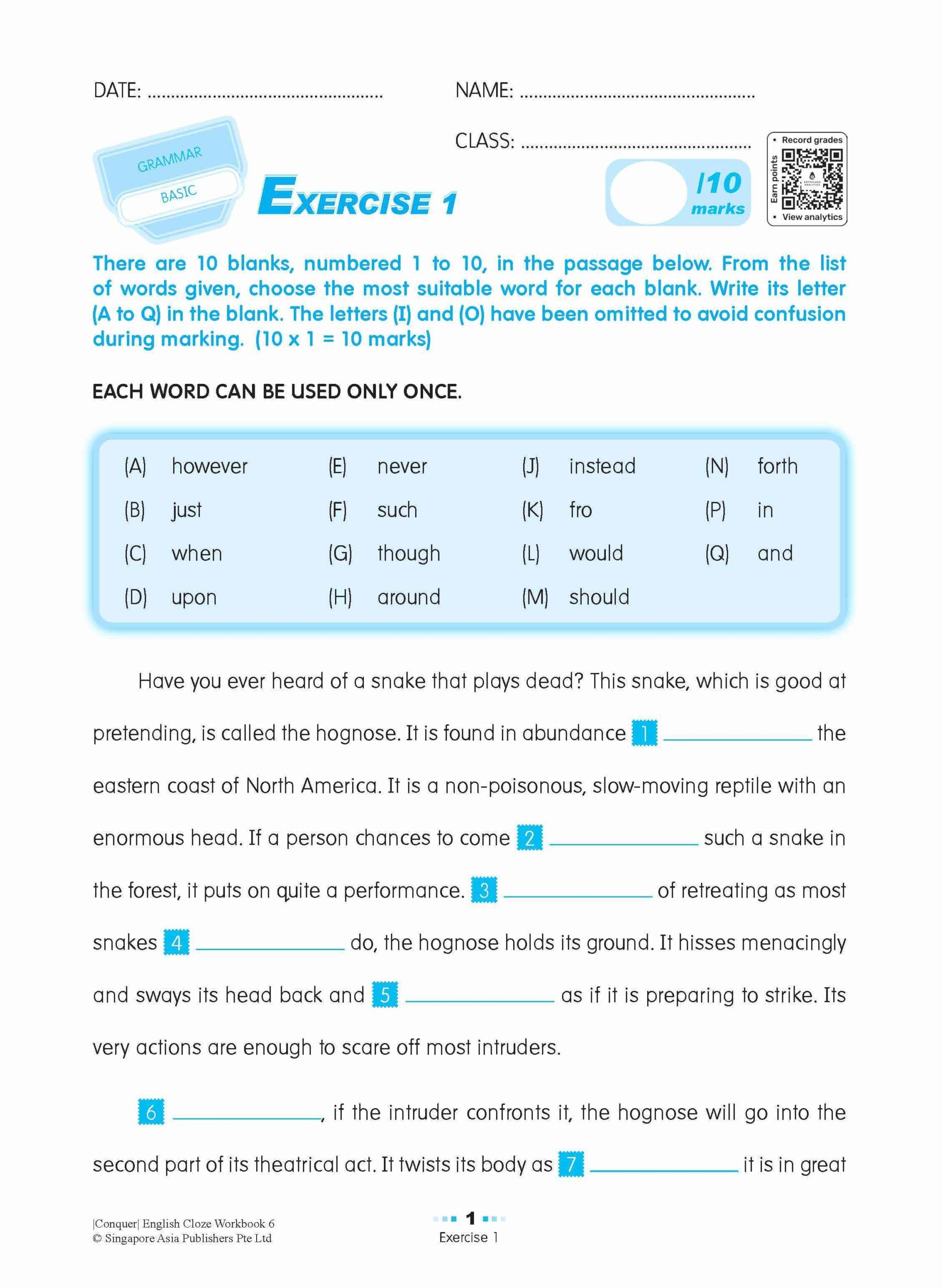 Primary 6 Conquer ENGLISH CLOZE Workbook 6-7th Edition
