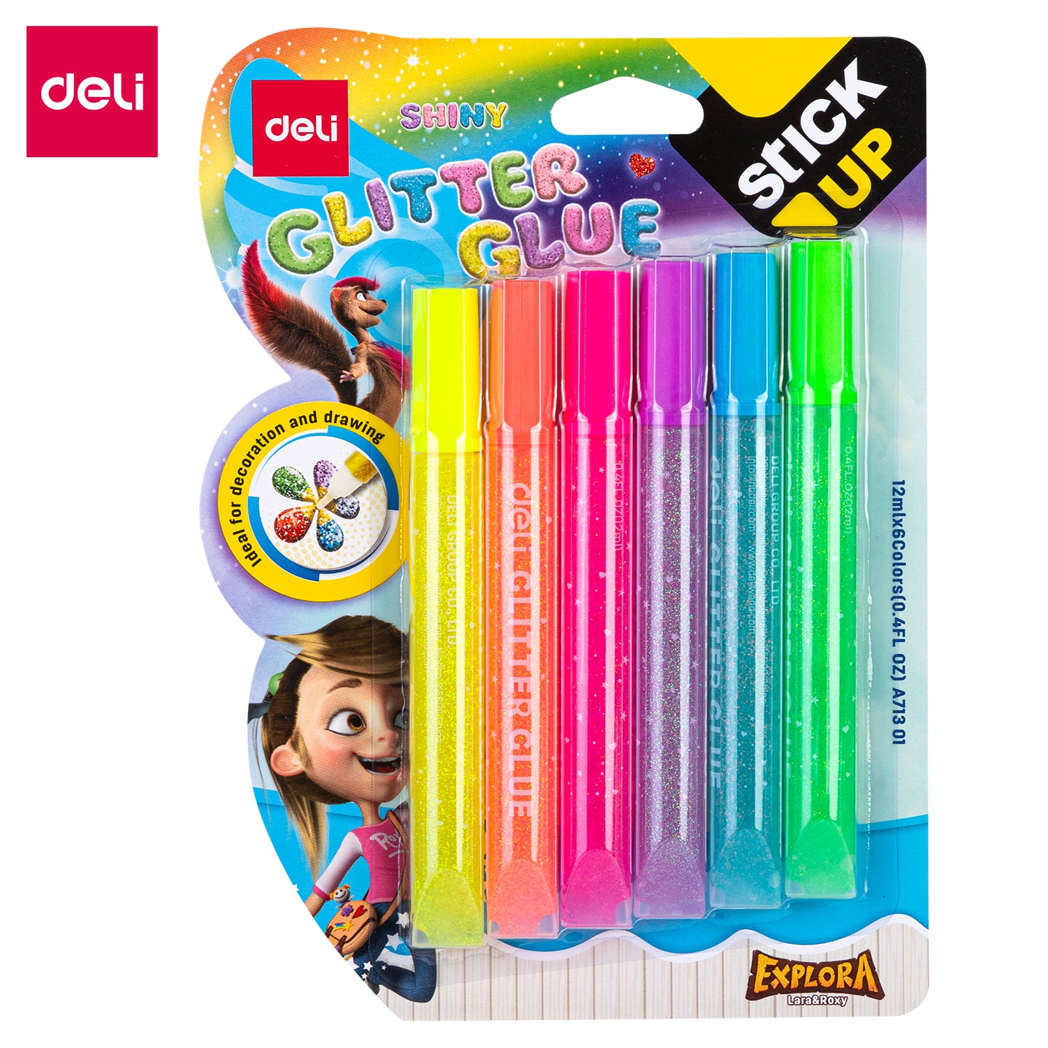 DELI NEON COL GLITTER GLUE (12MLX6P)