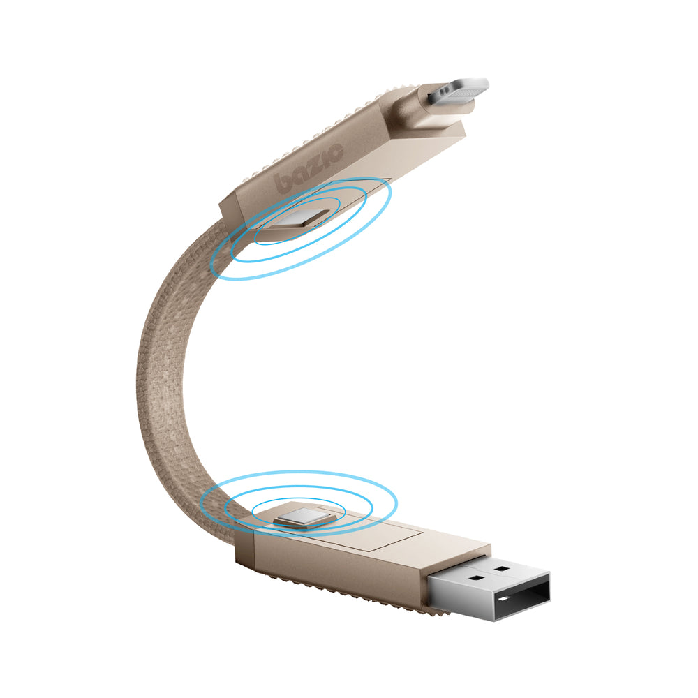 Bazic GoCharge AluCable 4-in-1 Fast Charging Cable (USB-C/A to USB-C/Lightning), 60W PD, 15cm - Gold