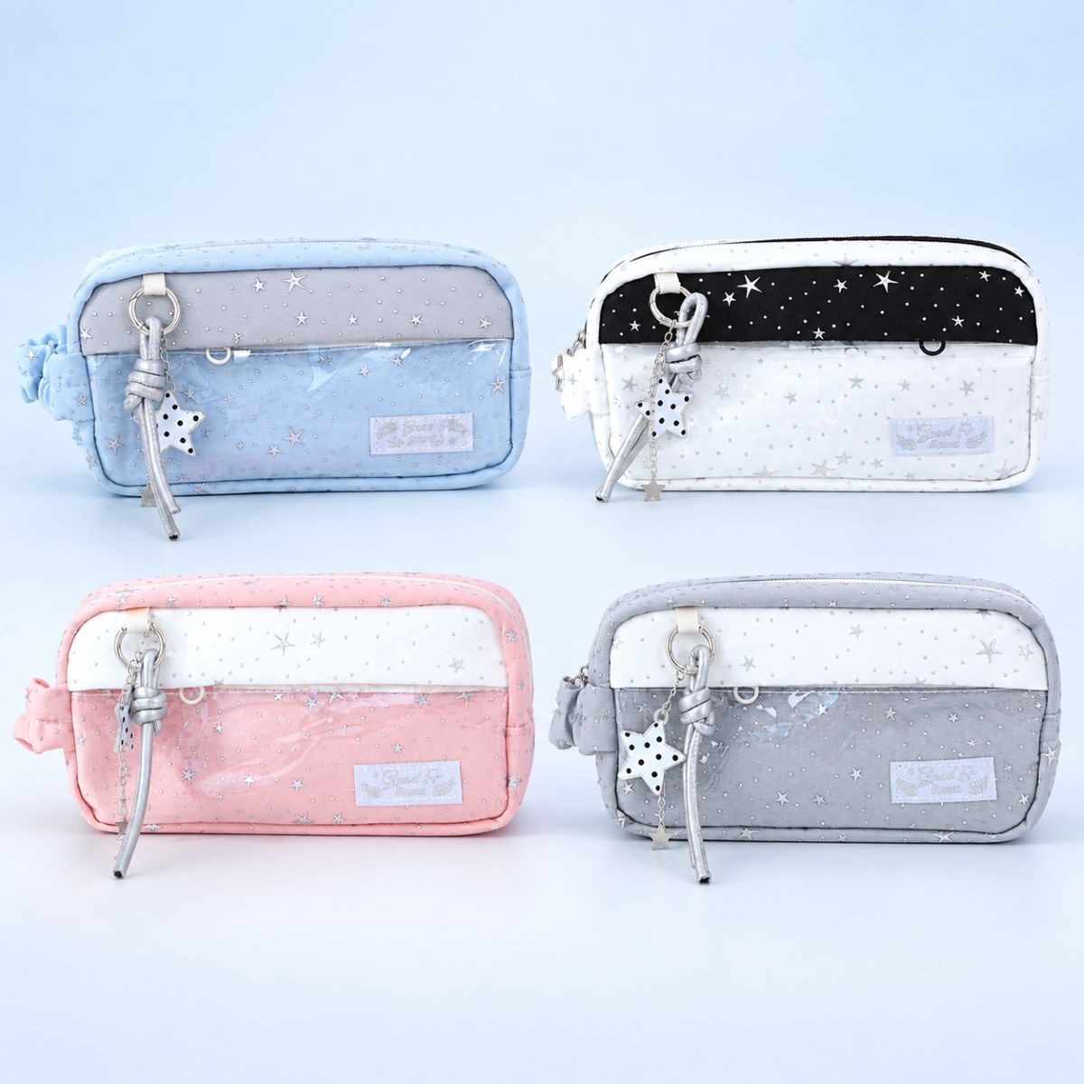  Shine Star Double Layer Pencil Pouch – 4 Assorted Colours 
