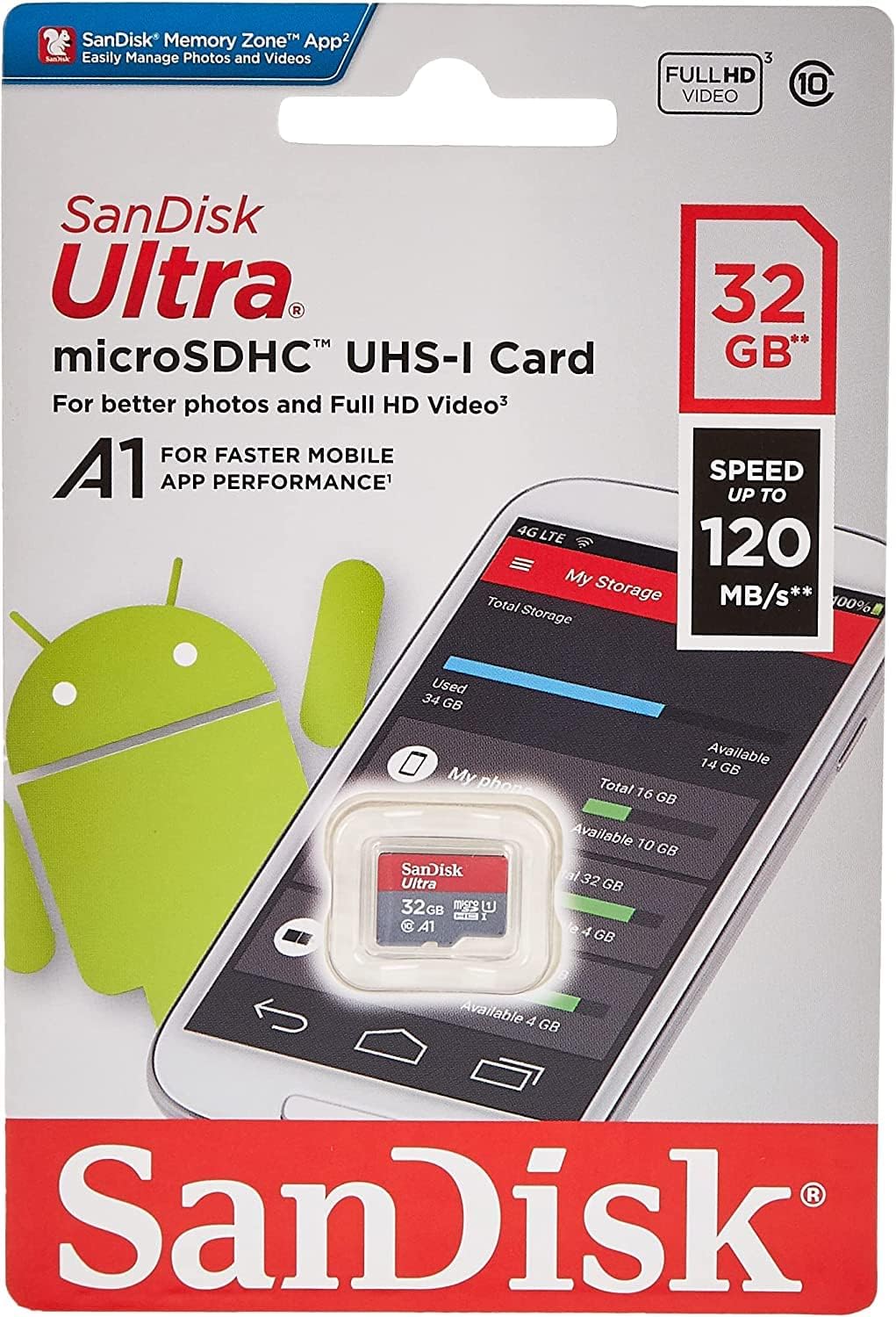 SanDisk SDSQUA4-032G-GN6MN Ultra MicroSDHC Memory Card, 32GB,Black