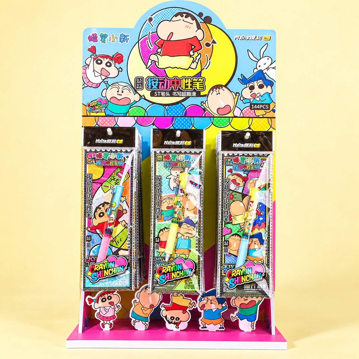  Crayon Shinchan Double Clip Retractable Gel Pen 0.5mm Black - 6 Assorted Design 