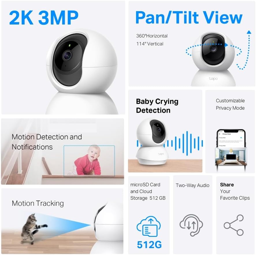 TP Link Tapo TC71 Pan Tilt Home Security WiFi Camera Crystal Clear 3MP TPLink