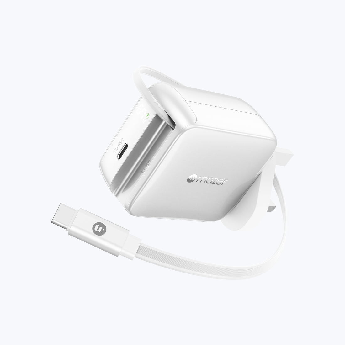 Mazer Prestige GaN R 67W GaN Wall Charger with Retractable USB-C Cable White