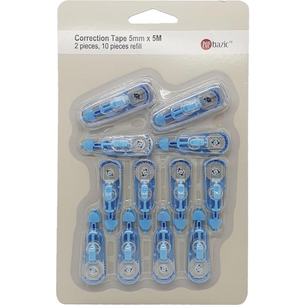 POP Bazic Correction Tape 5MM x 5M 2 Pieces + 10 Refill Set