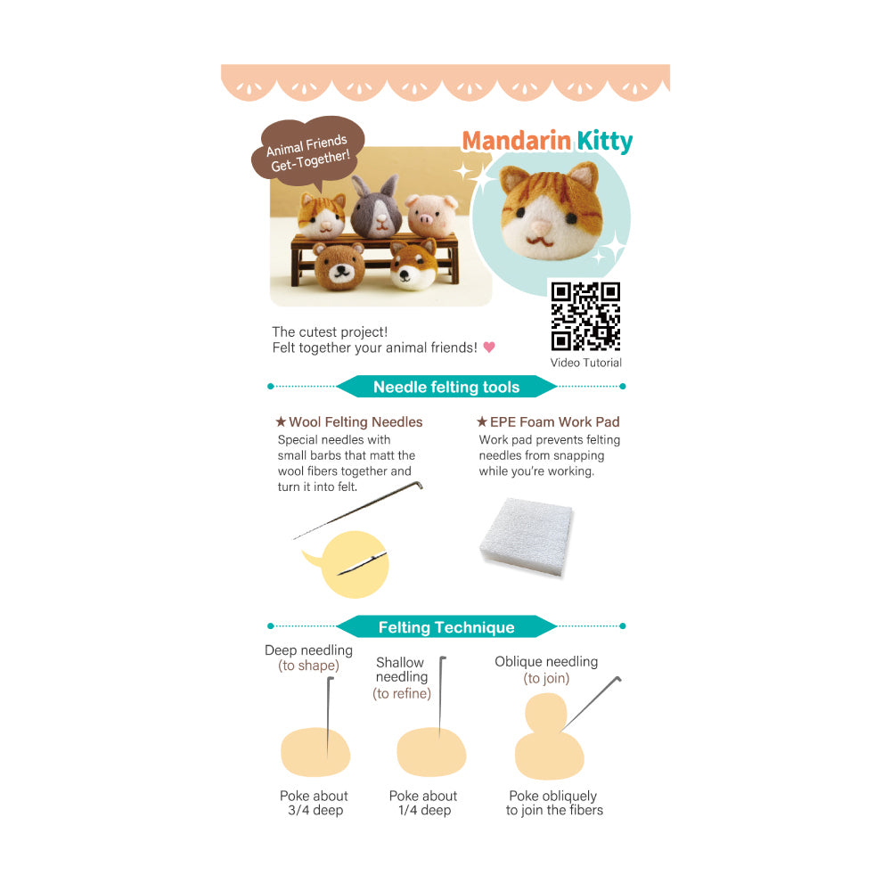 DIY Animal Felting Key Charm - Mandarin Kitty