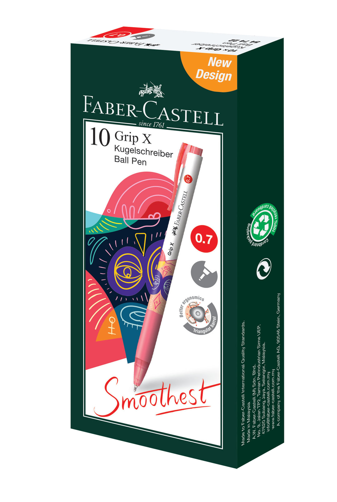 Faber-Castell Grip X7 Ball Pen Foil 0.7mm, Red in Box-547422-10