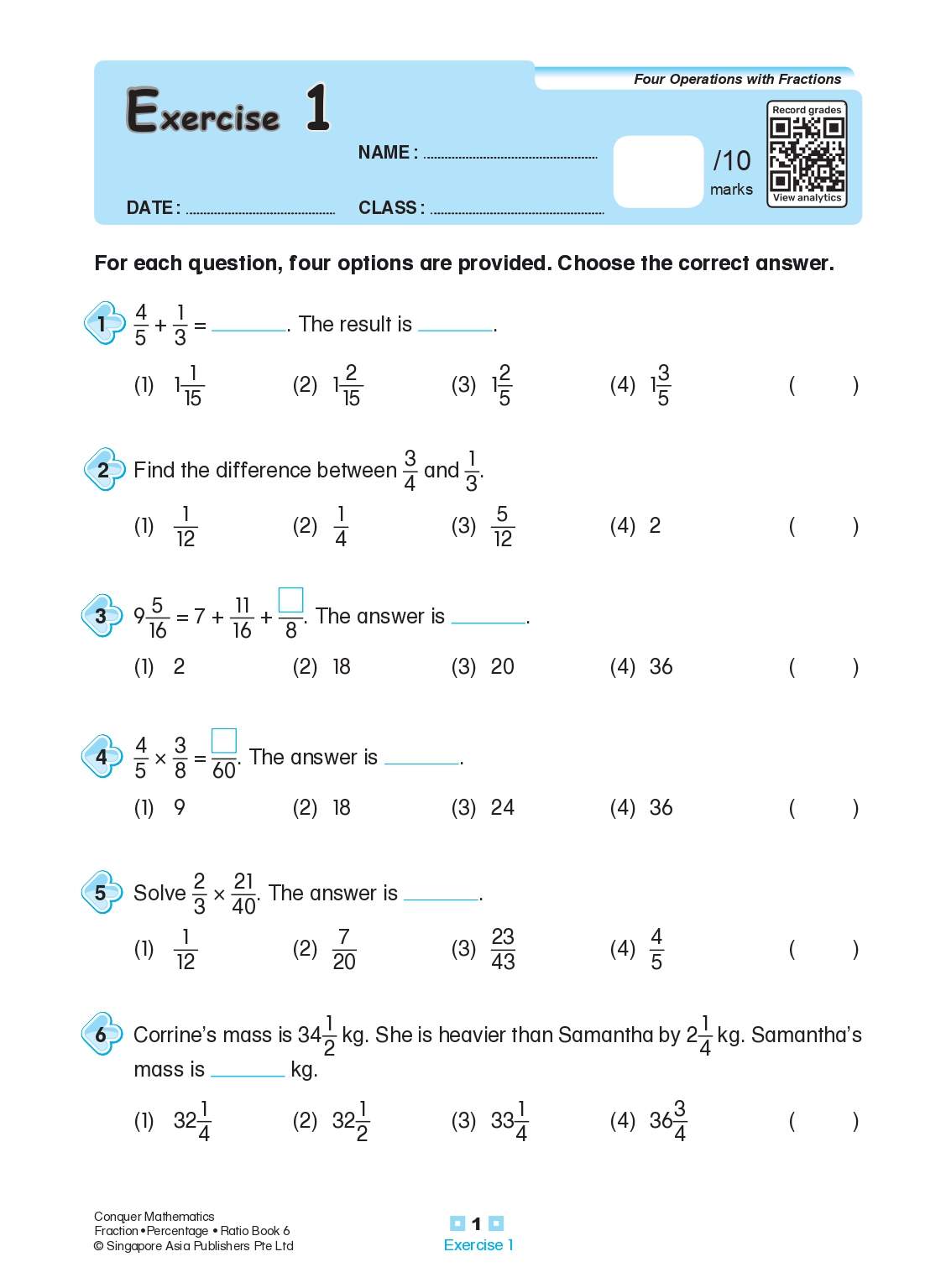 Conquer Mathematics Fractions . Percentage . Ratio Workbook 6