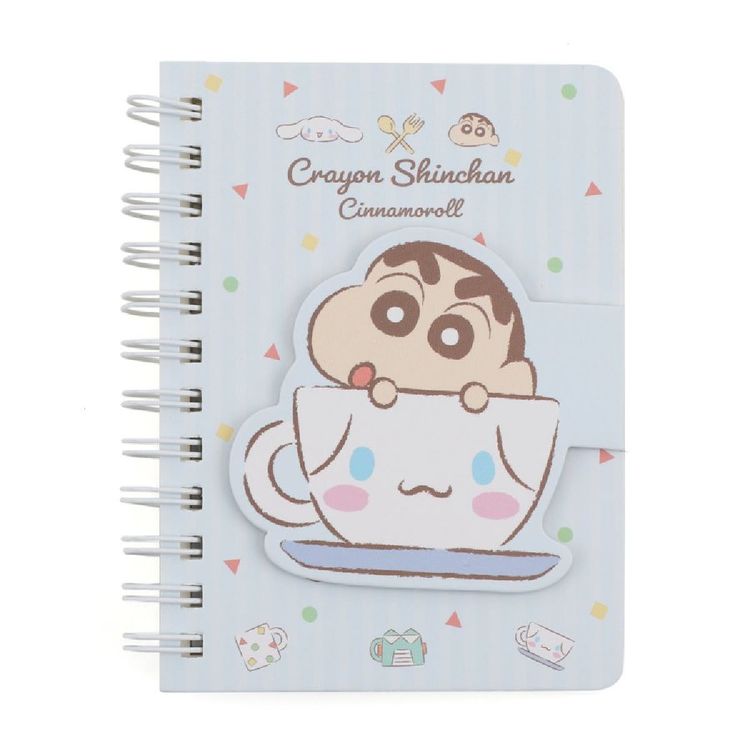 CINNAMOROLL X CRAYON SHIN-CHAN MAGNECTIC FLAP A7 NOTEBOOK - CUP DESIGN 