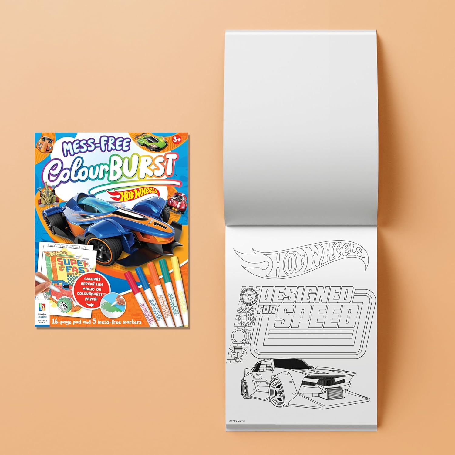 Inkredibles Colour Burst Hot Wheels – 16-Page Colouring Book with 5 Mess-Free Markers