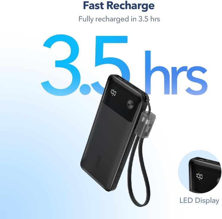 ANKER 10000mAh 22.5W 2-Output Power Bank with Cable & Display