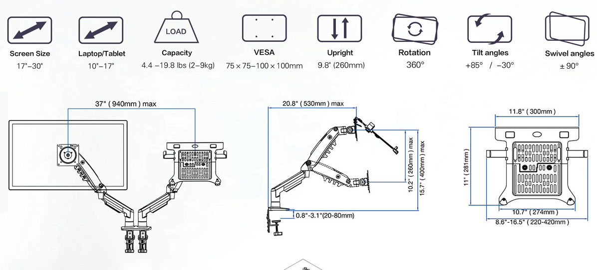North Bayou F160-FP Monitor Arm - White