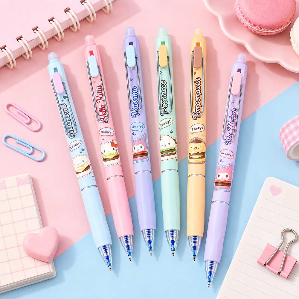  Sanrio Characters Erasable Gel Pen 0.5mm Black Ink - 6 Assorted Designs 