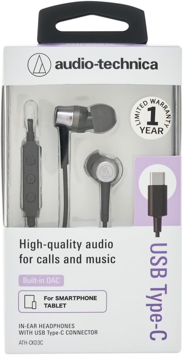 Audio-Technica ATH-CKD3C BK In-Ear Headphones with USB Type C Connector, Black
