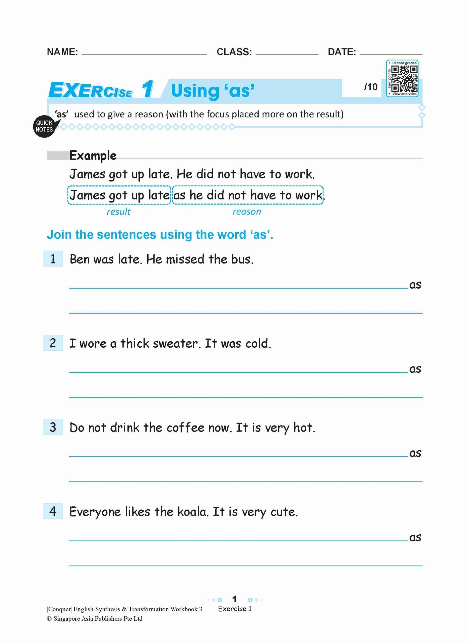Primary 3 Conquer English Synthesis & Transformation Workbook 3 - 7th Edition