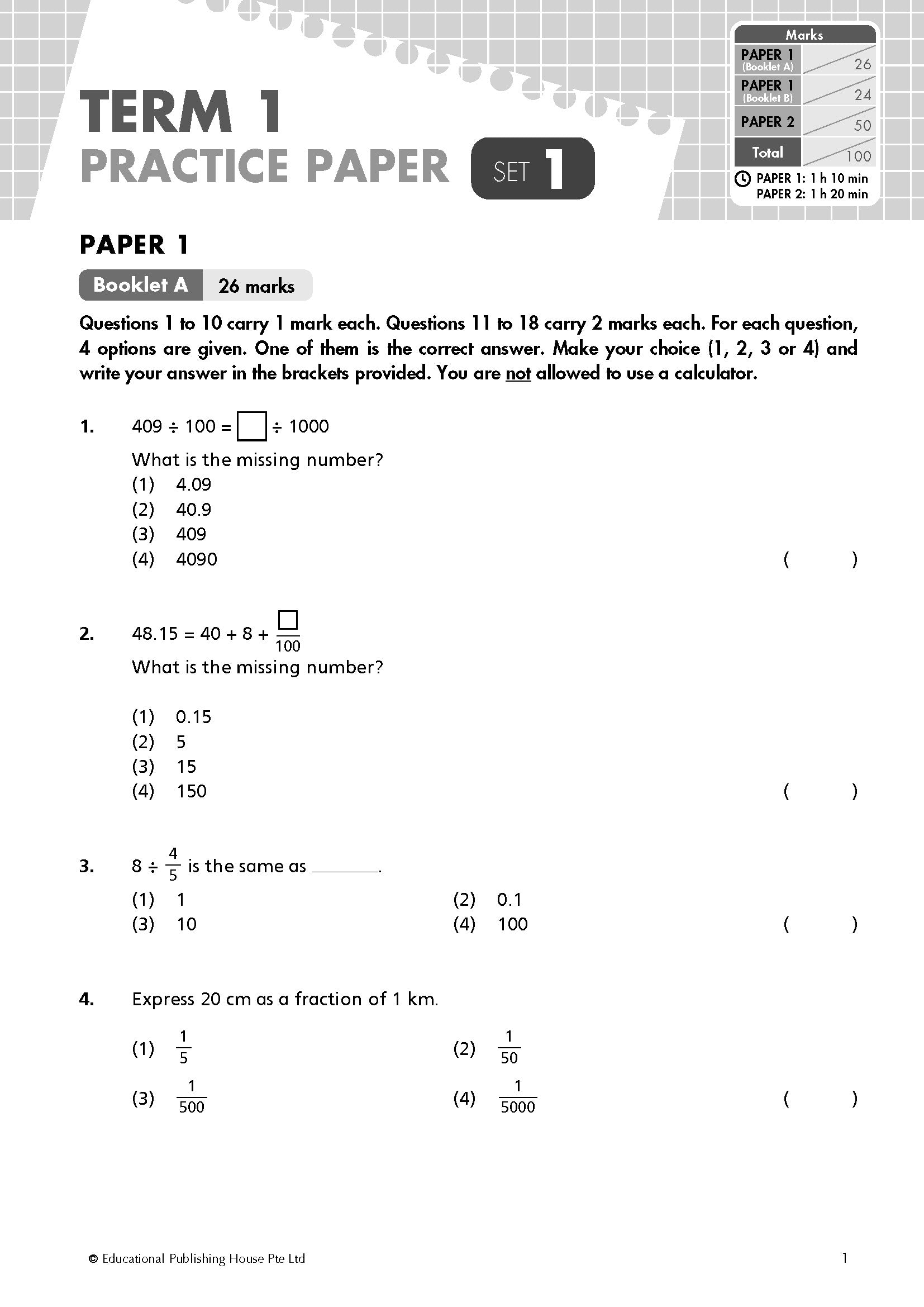 Primary 6 TOP Mathematics Practice Papers