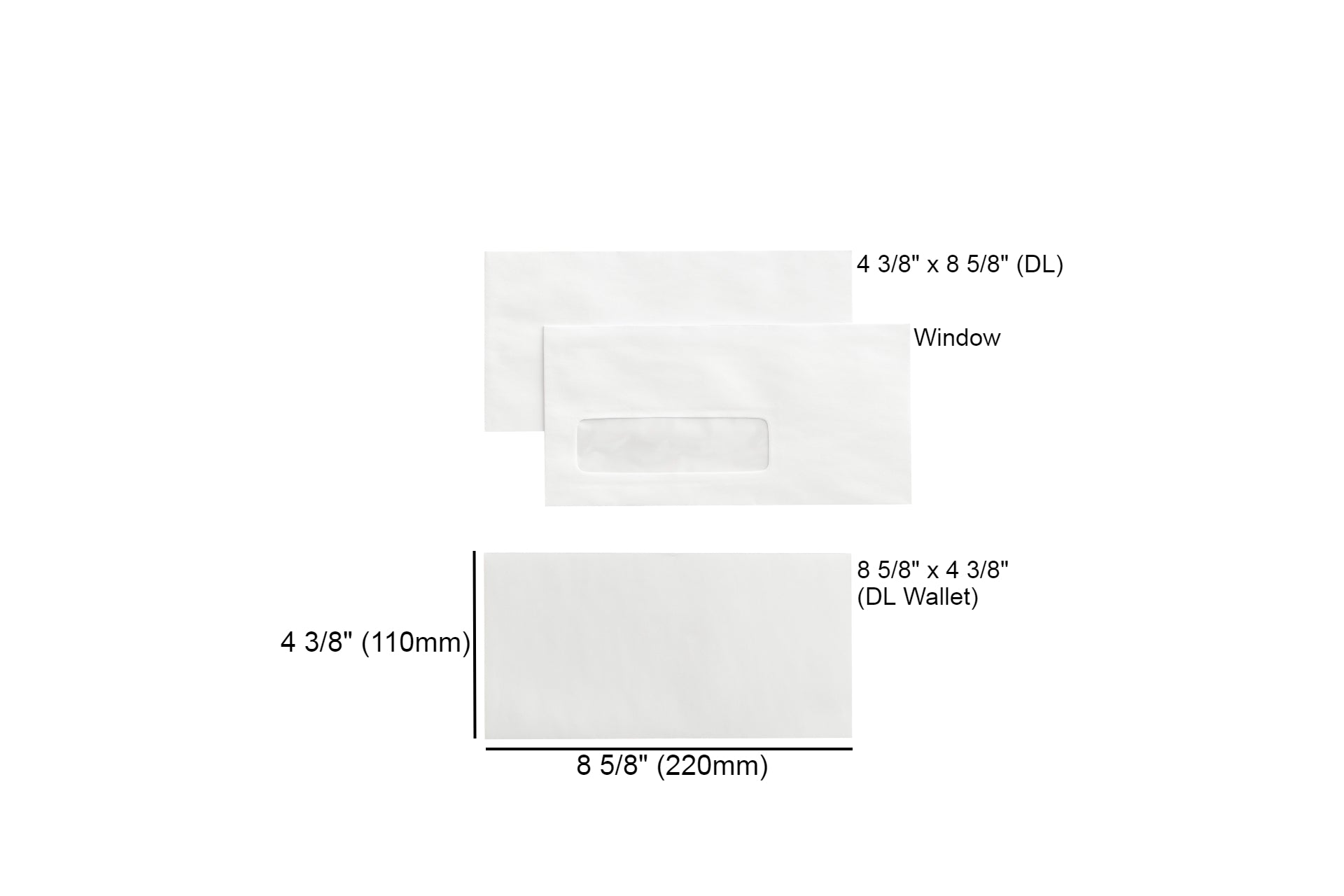 Waysin White Envelope Peel & Seal (DL Size) 110mm X 220mm - 50pcs