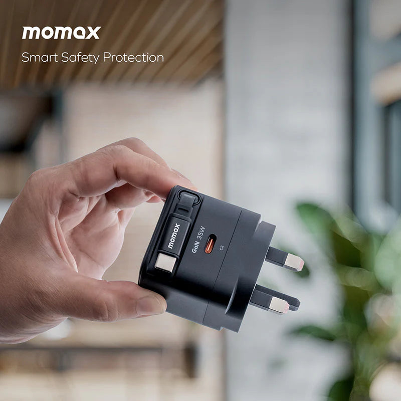 Momax 35W GaN Charger with Retractable USB-C Cable (Orange)