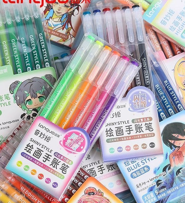  Shiny Glitter Colours Drawing Pen 6pcs Set - Dopamine Series 