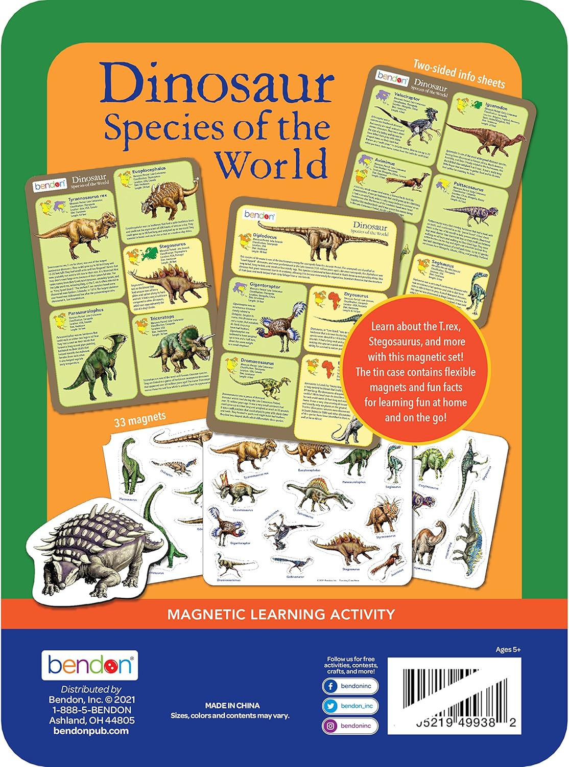 BENDON DINOSAUR SPECIES OF THE WORLD MAGNETIC LEARNING ACTIVITY