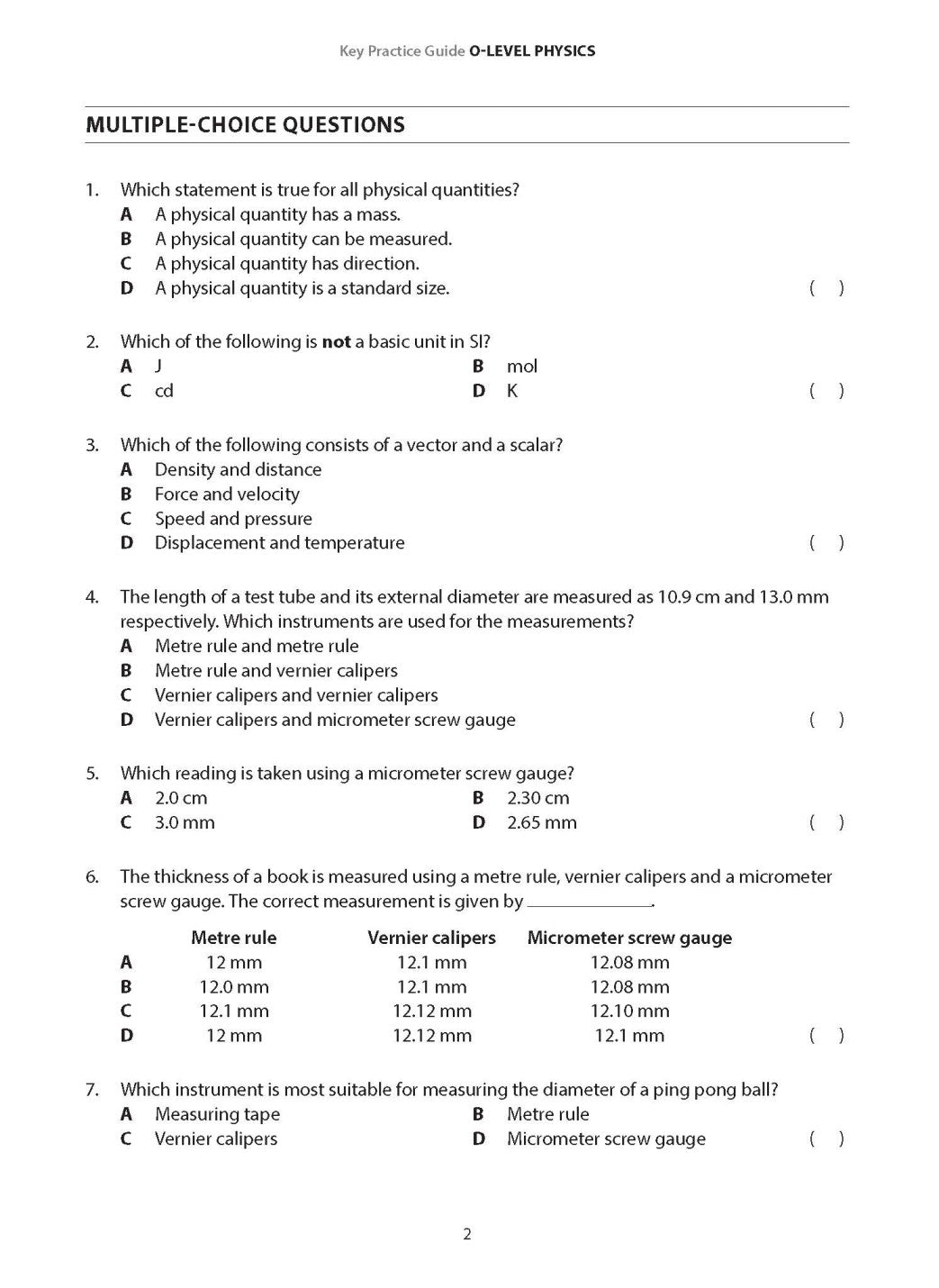 Key Practice Guide: O-Level Physics With Answer Key