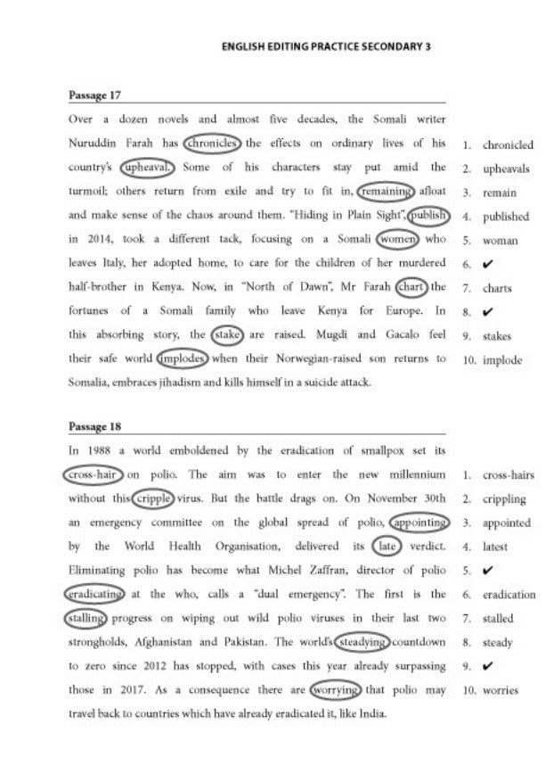 English Editing Practice Secondary 3 Express/normal(academic)