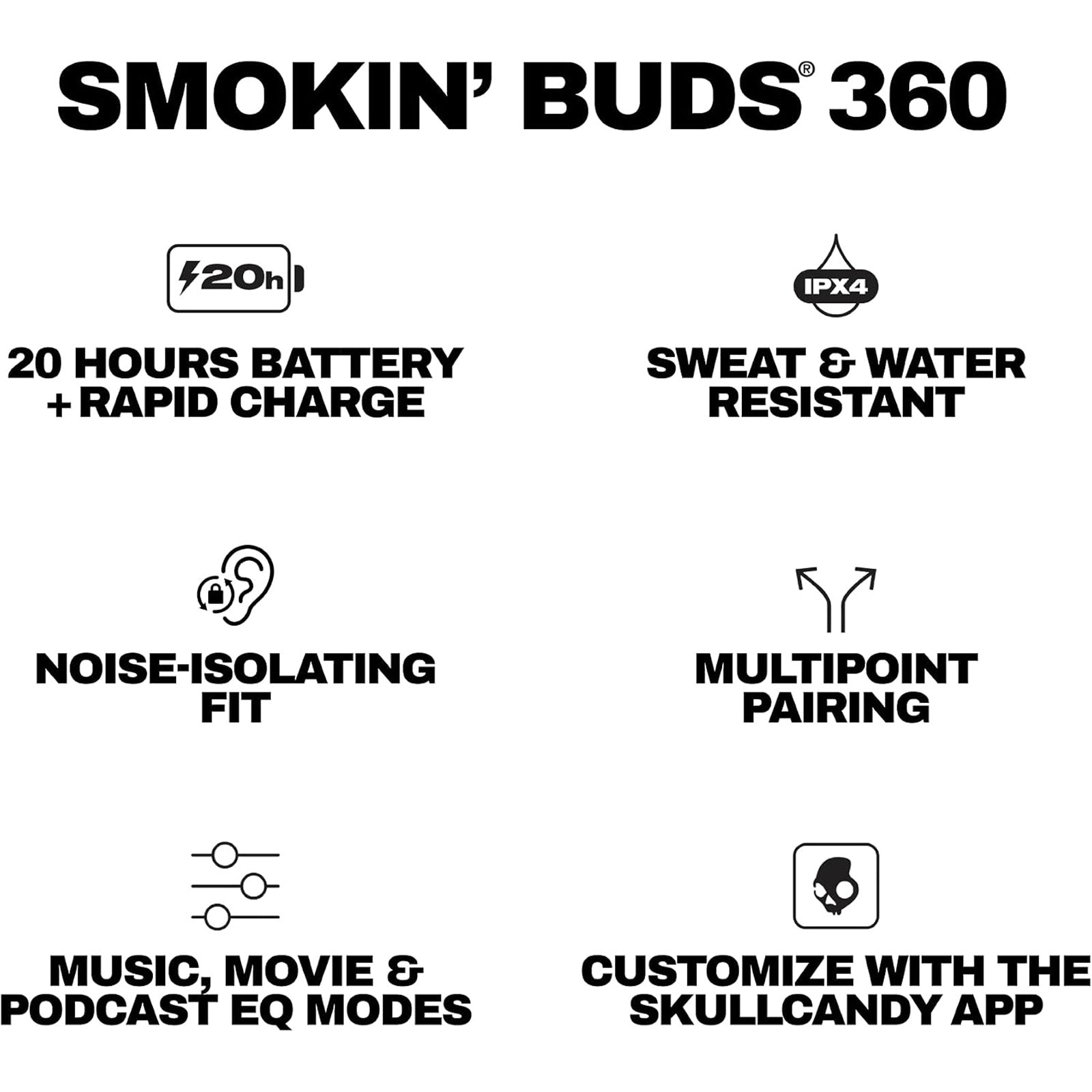 Skullcandy Smokin' Buds 360 True Wireless In-Ear Headphones - Black