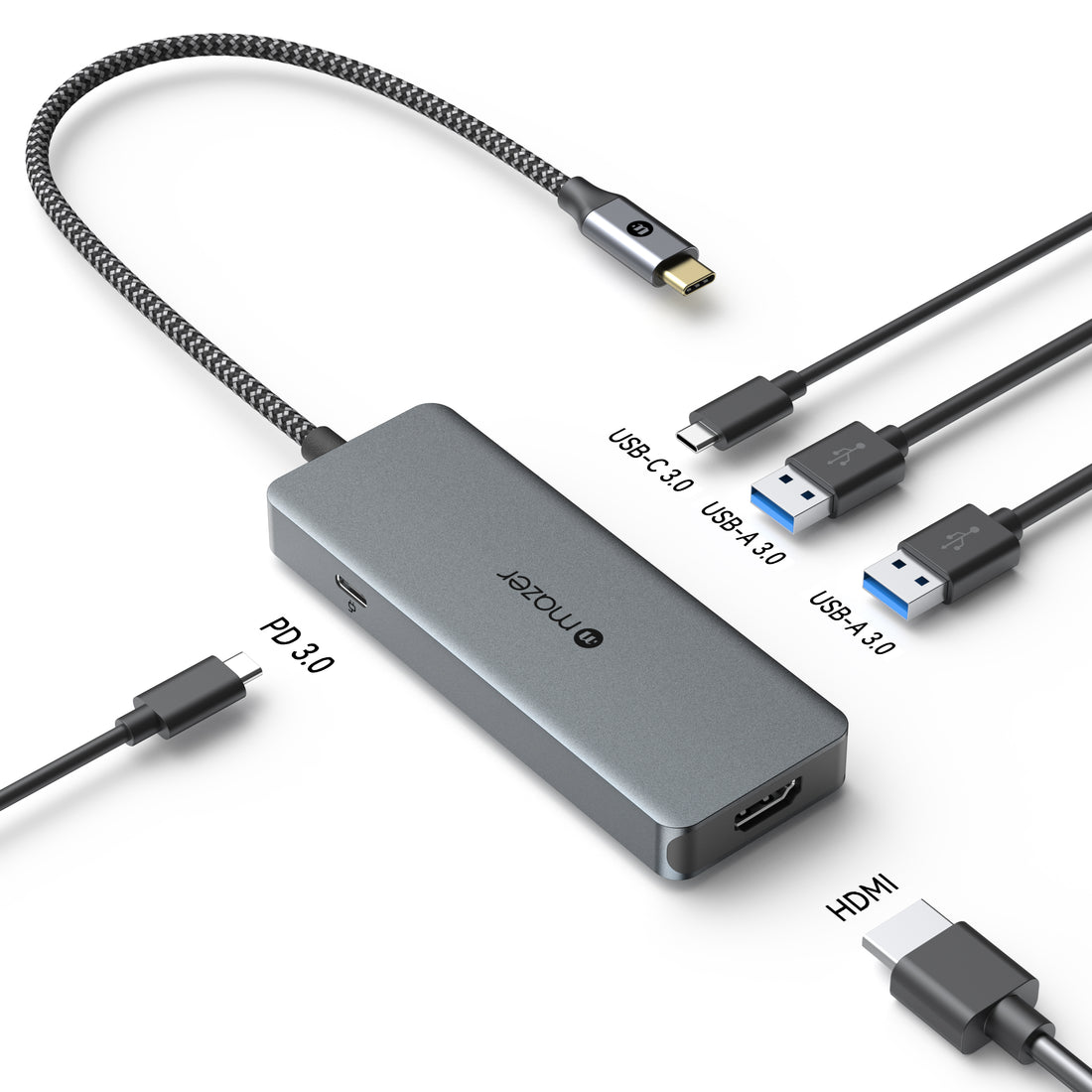 Mazer InfiniteLinkPro Hub60 5-in-1 USB C Multimedia Hub Grey