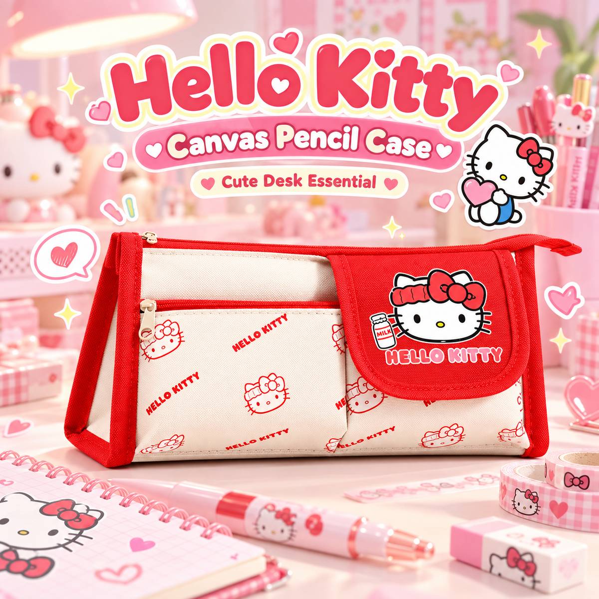  Sanrio Canvas Pencil Case - 3 Assorted Designs 