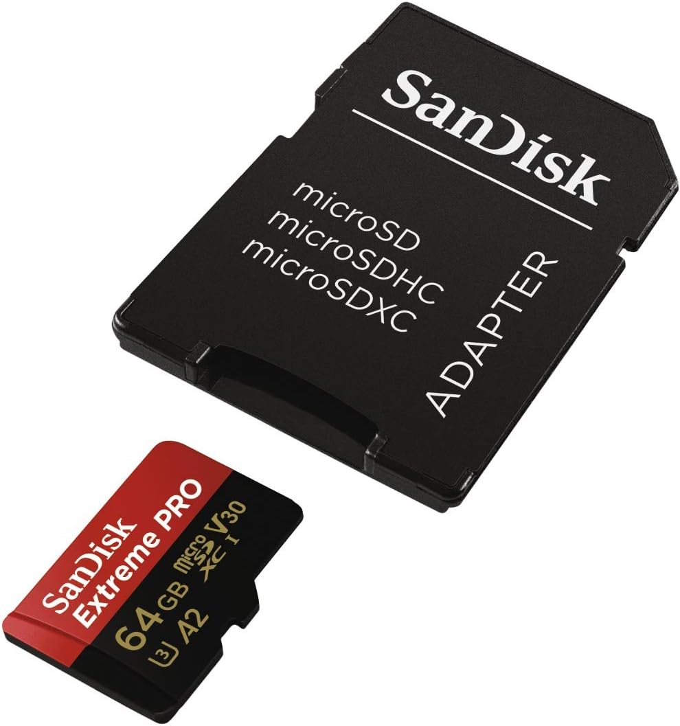 SanDisk SDSQXCY-064G-GN6MA Extreme Pro A2 microSDXC UHS-1 U3 V30 (Up to 170MB/s Read) Memory Card with Adapter, Black/Red, 64 GB