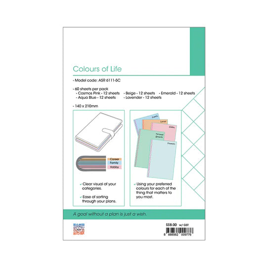 R'fillae A5 Organiser Planner Refill Colours Of Life (5 Colours)