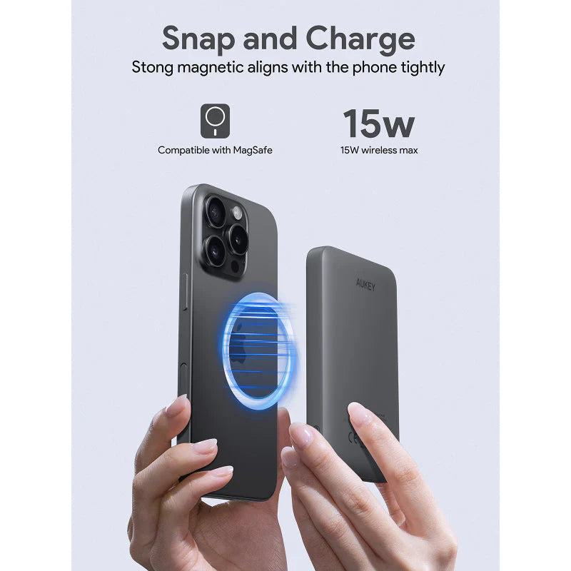 Aukey PB-MS03 5000mAh Magnetic Wireless Charging Power Bank - Black