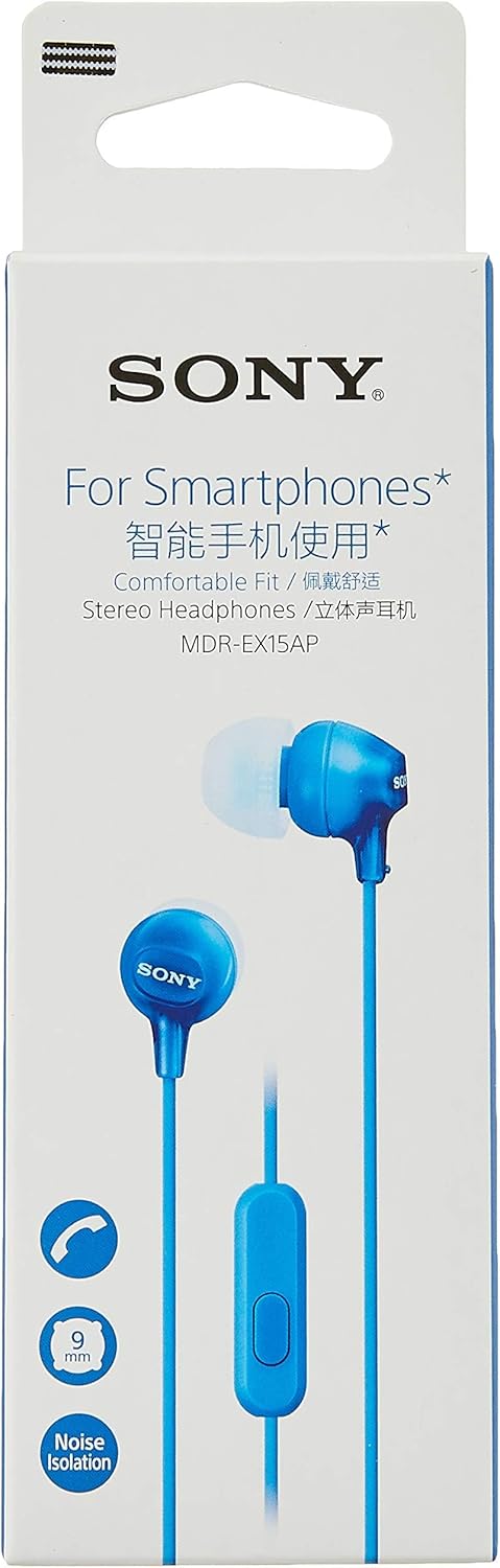 Sony Mdr-ex-15ap In-ear Wired Headphones With Mic, 9mm Dynamic Driver - Blue