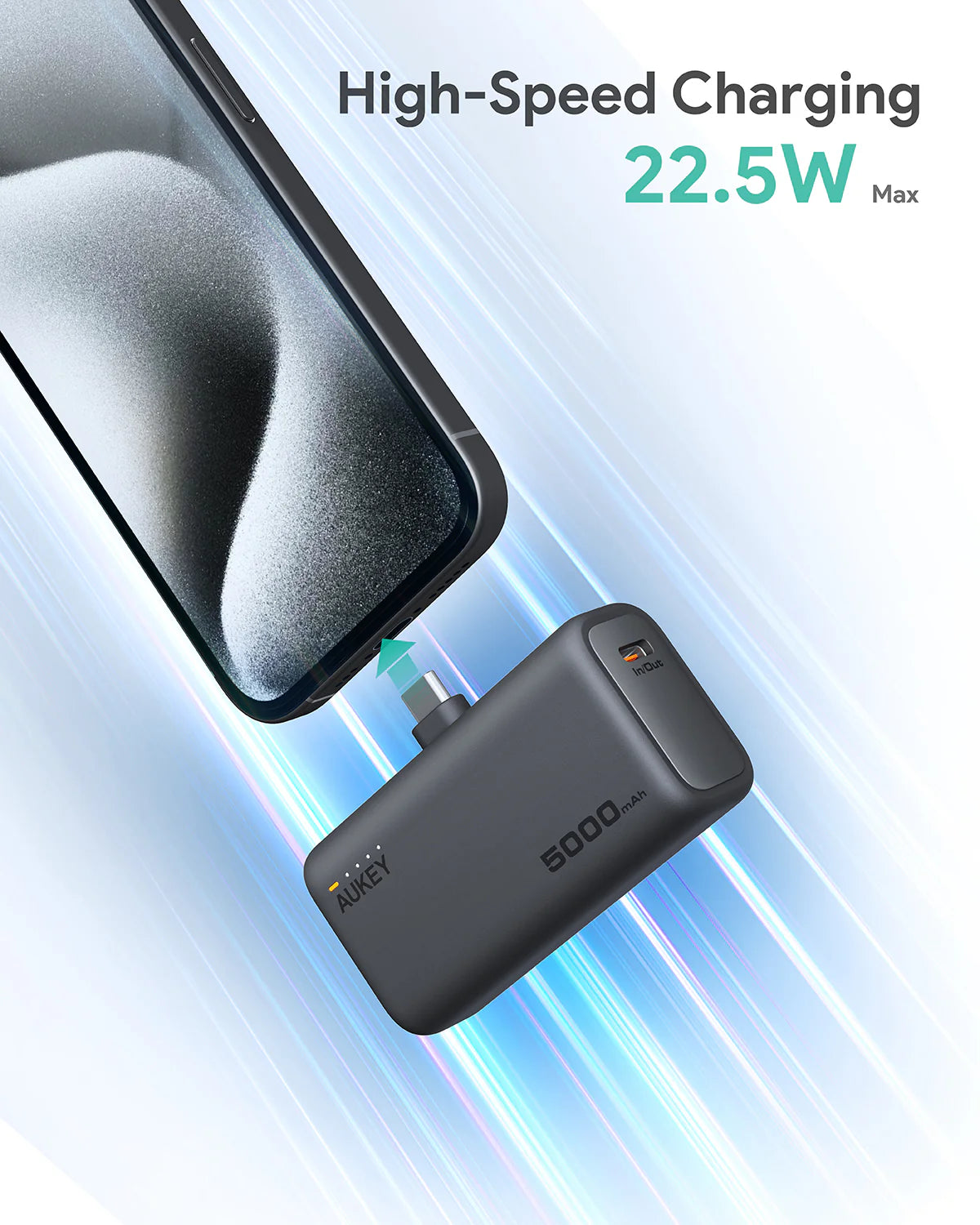 Aukey PB-Y59 Spark Mini 5000mAh Portable Power Bank with Built-in USB-C Port (White)