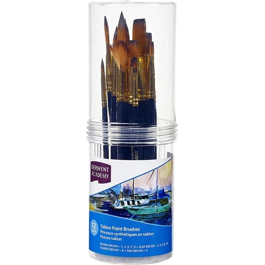 Derwent Academy Taklon Paint Brushes Small 12 Pack