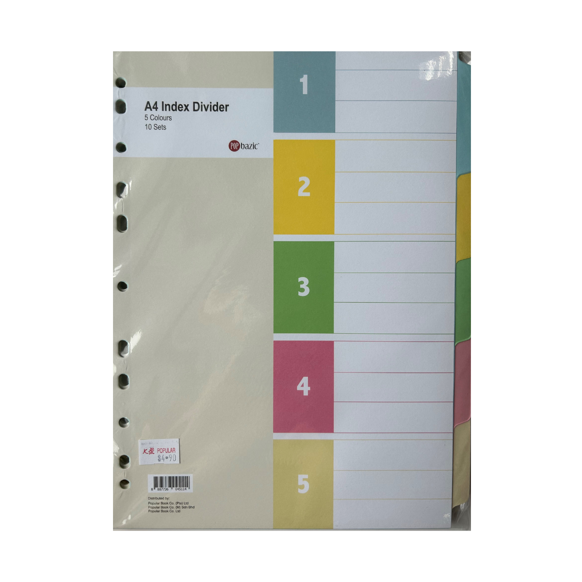 POP BAZIC Index Divider 5 Colour 50's
