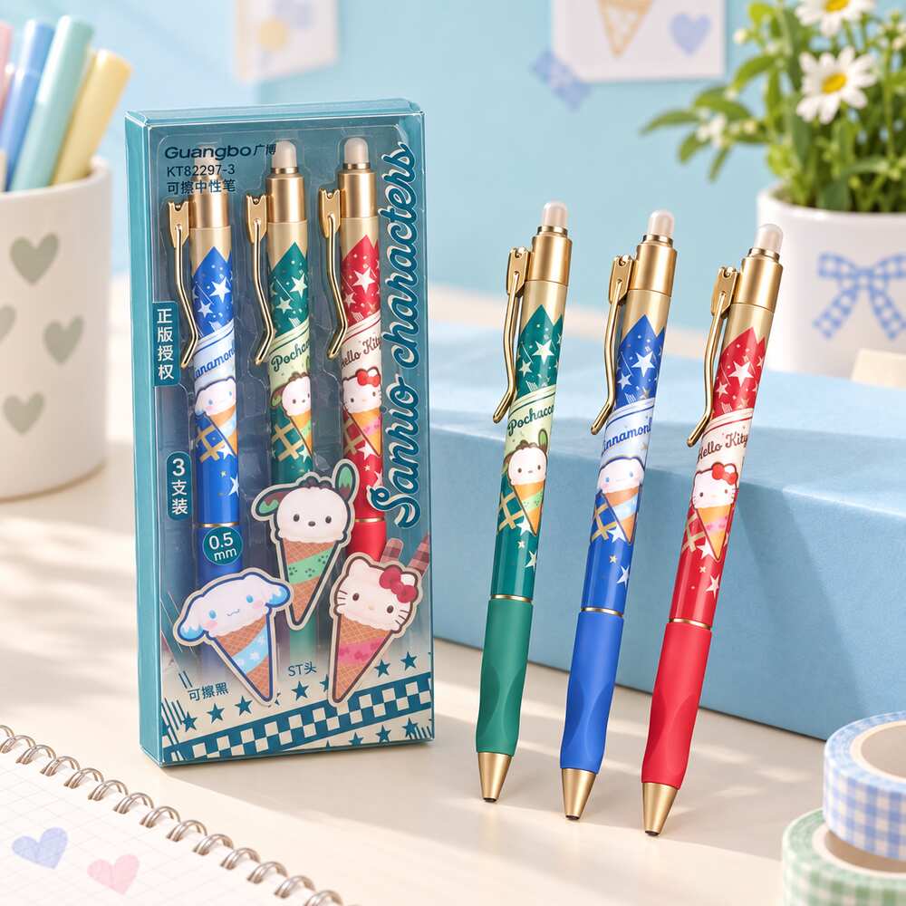  Sanrio Characters Erasable Gel Pen 3pcs Set - 2 Assorted Designs 
