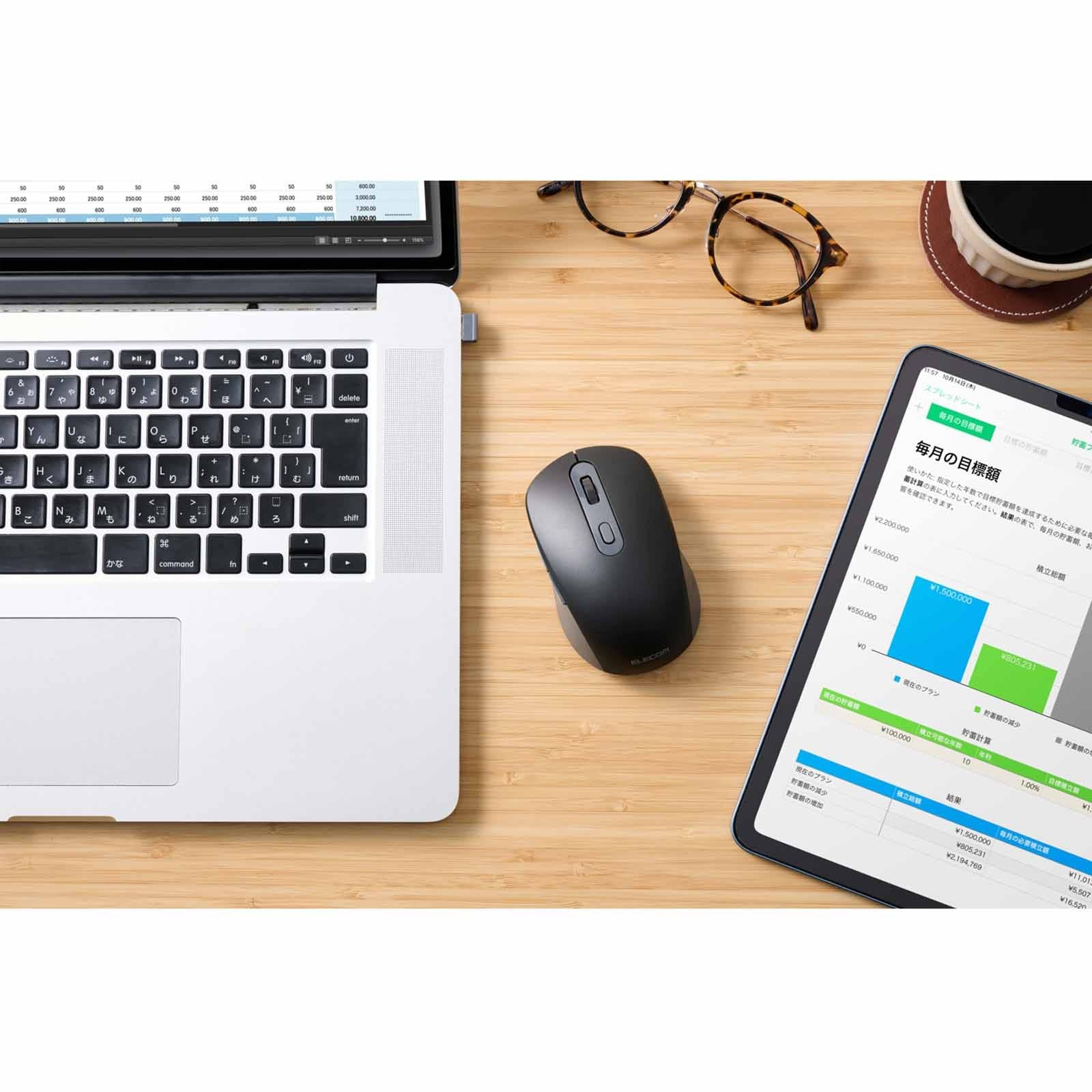 Elecom M-MY35MBSBK-G 6-Button Silent Mouse – Dual-Mode BT/Wireless, Rechargeable - Black