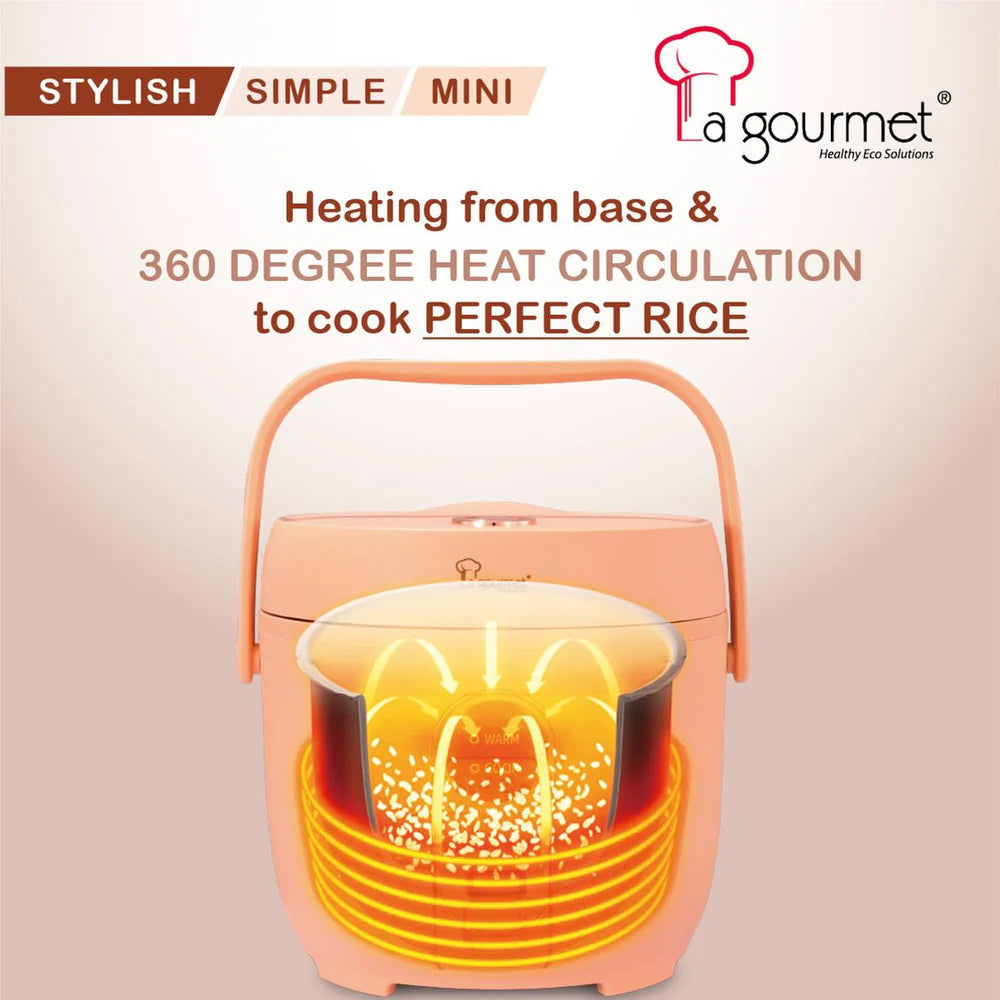 La Gourmet 0.8L Rice Cooker - Ceramic Pot (Peach Fuzz)