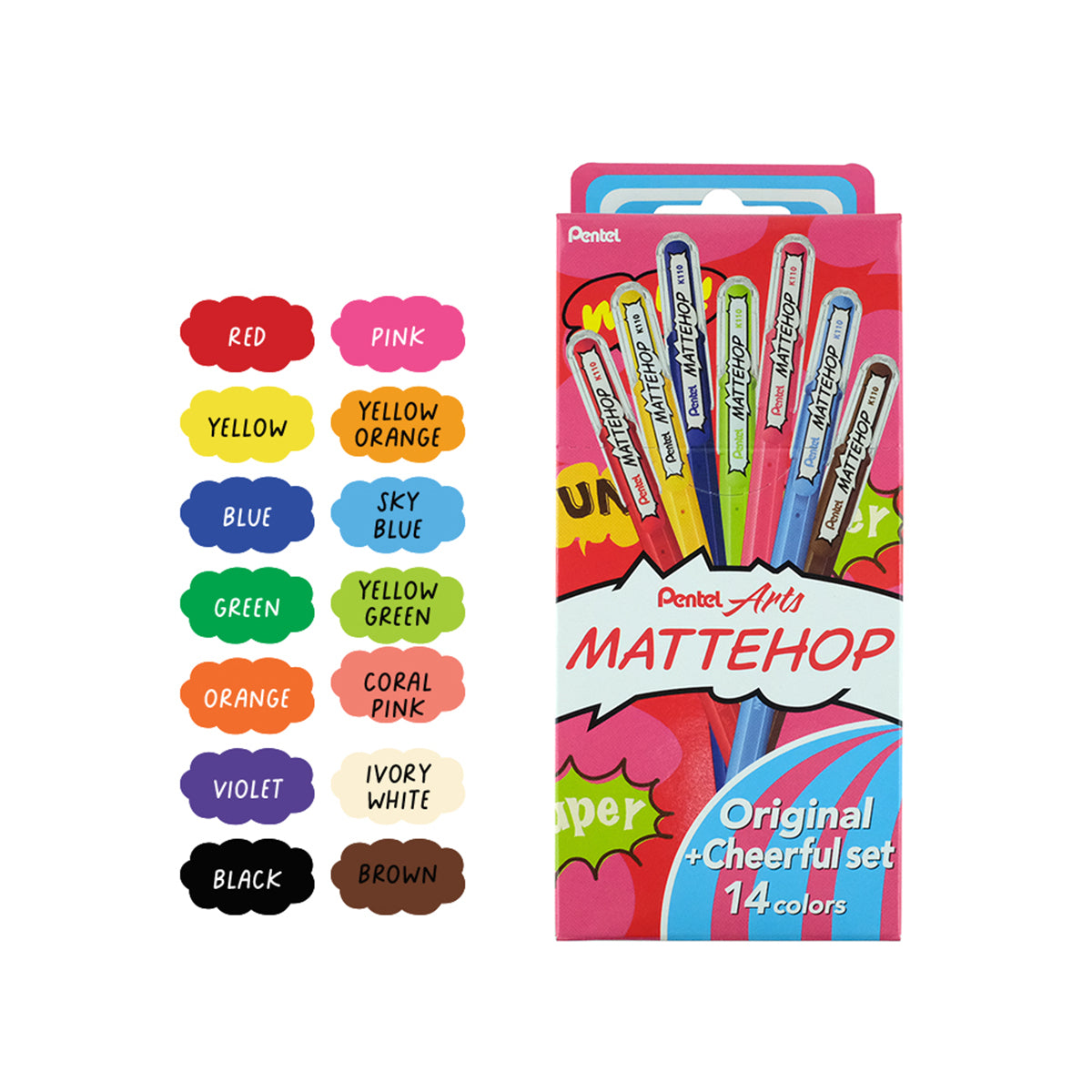 PENTEL MATTEHOP Gel Roller Pen Original + Cheerful Set