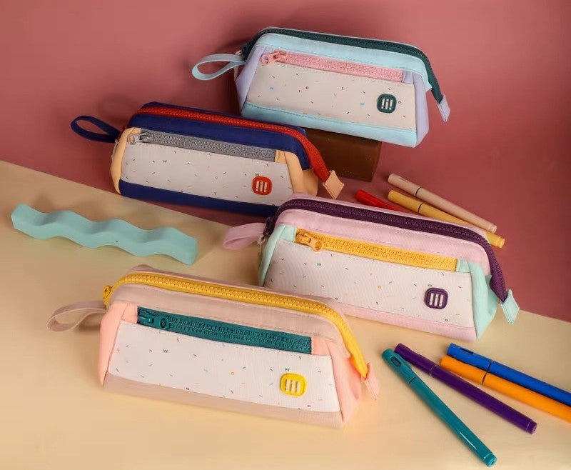 Colour Block Double Zip Pencil Case (Royal Blue)